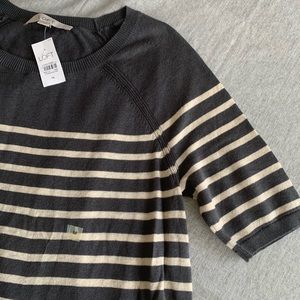 LOFT short sleeved grey and cream striped sweater